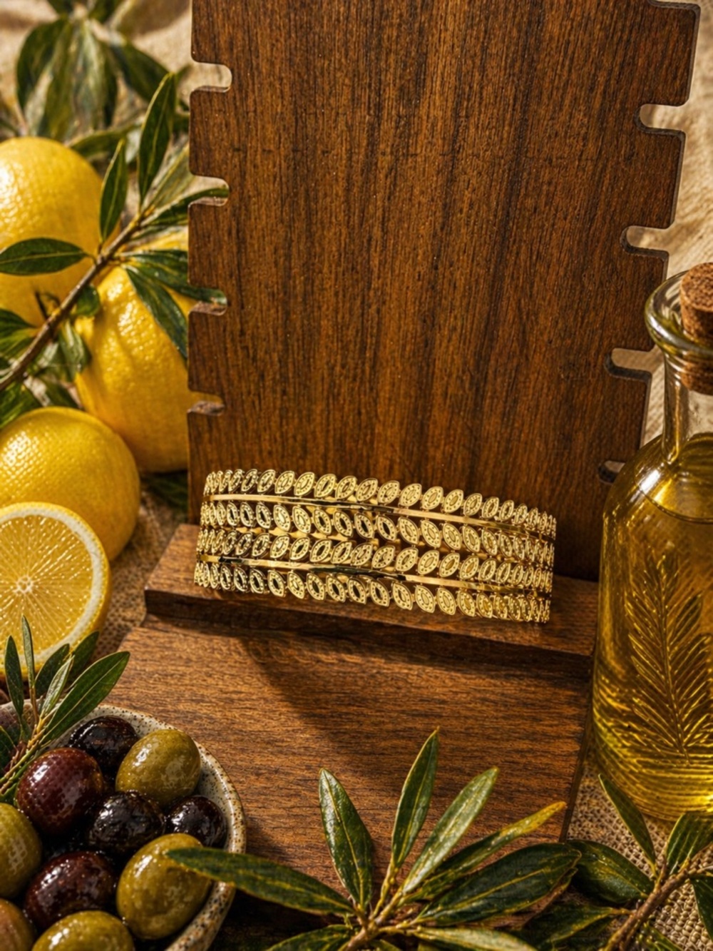Gold Leaf Pattern Bangle Set - Picture 4 of 4